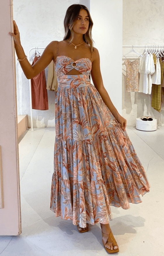 Bec & Bridge Miami Palm Tier Midi Dress Print Size 8 photo 4