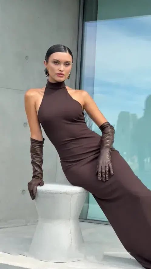 EFFIE KATS RHI GOWN COFFEE BROWN SIZE 8 (S) photo 6