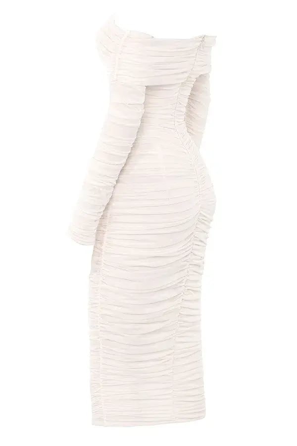House of CB Anais Off Shoulder Ruched Midi Dress White Size 8 photo 4