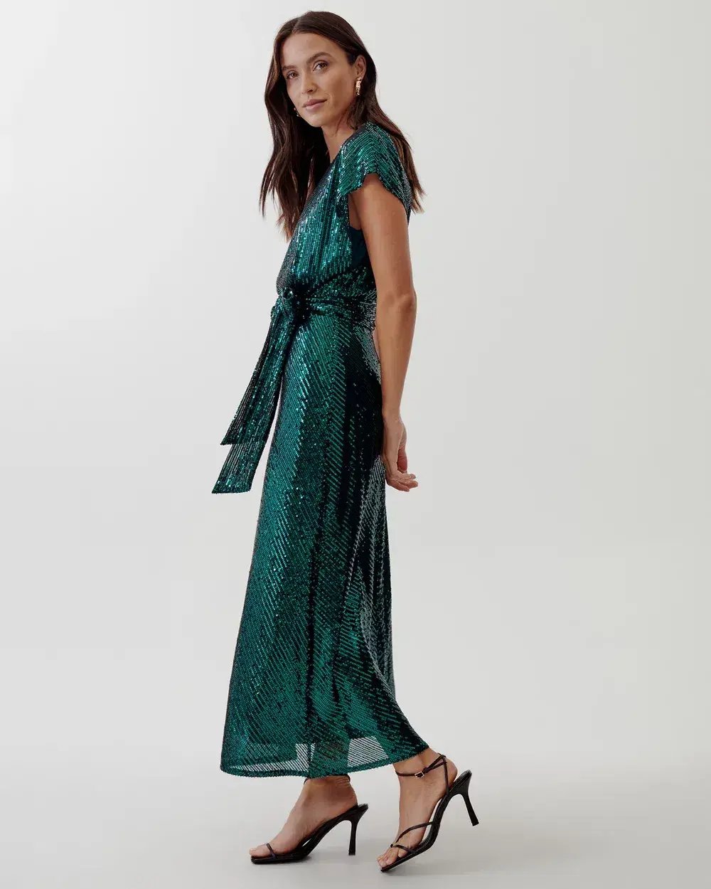 Tussah Selia Boat Neck Midi Dress Emerald Green Sequin Size 10 photo 4