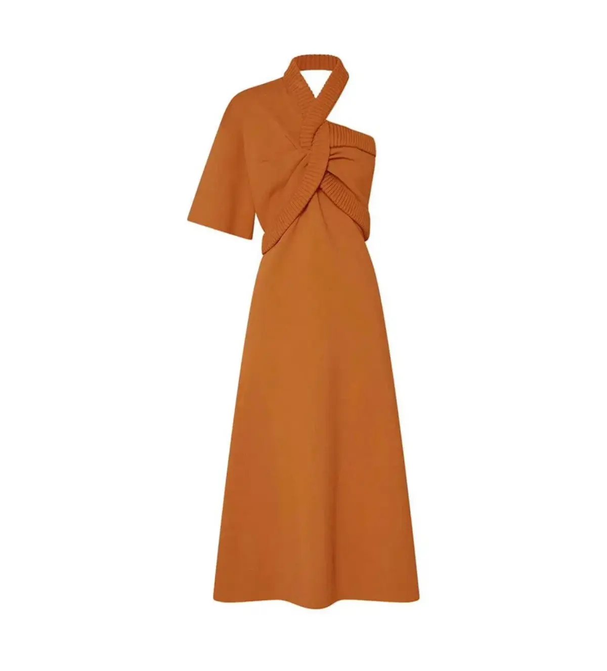 Oroton Asymptomatic Knit One Shoulder Midi Dress Toffee Size XS/AU 6 photo 5