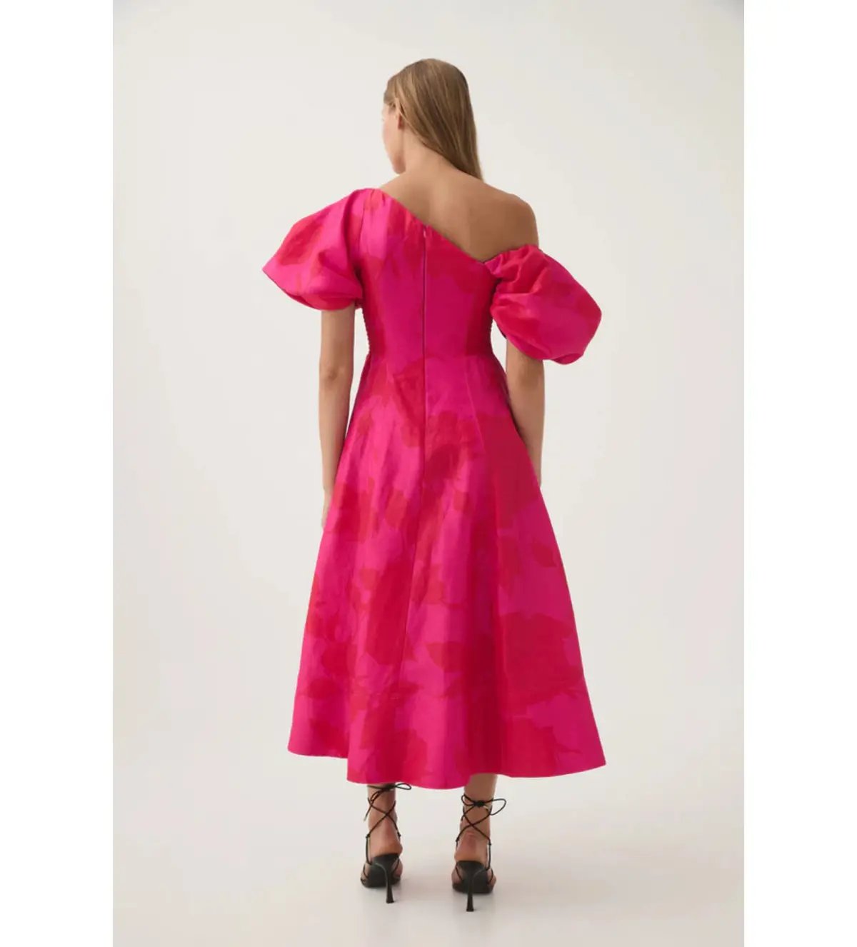 Aje Arista Tulip Sleeve Midi Dress in  Florescent Rose Size AU 8 photo 3