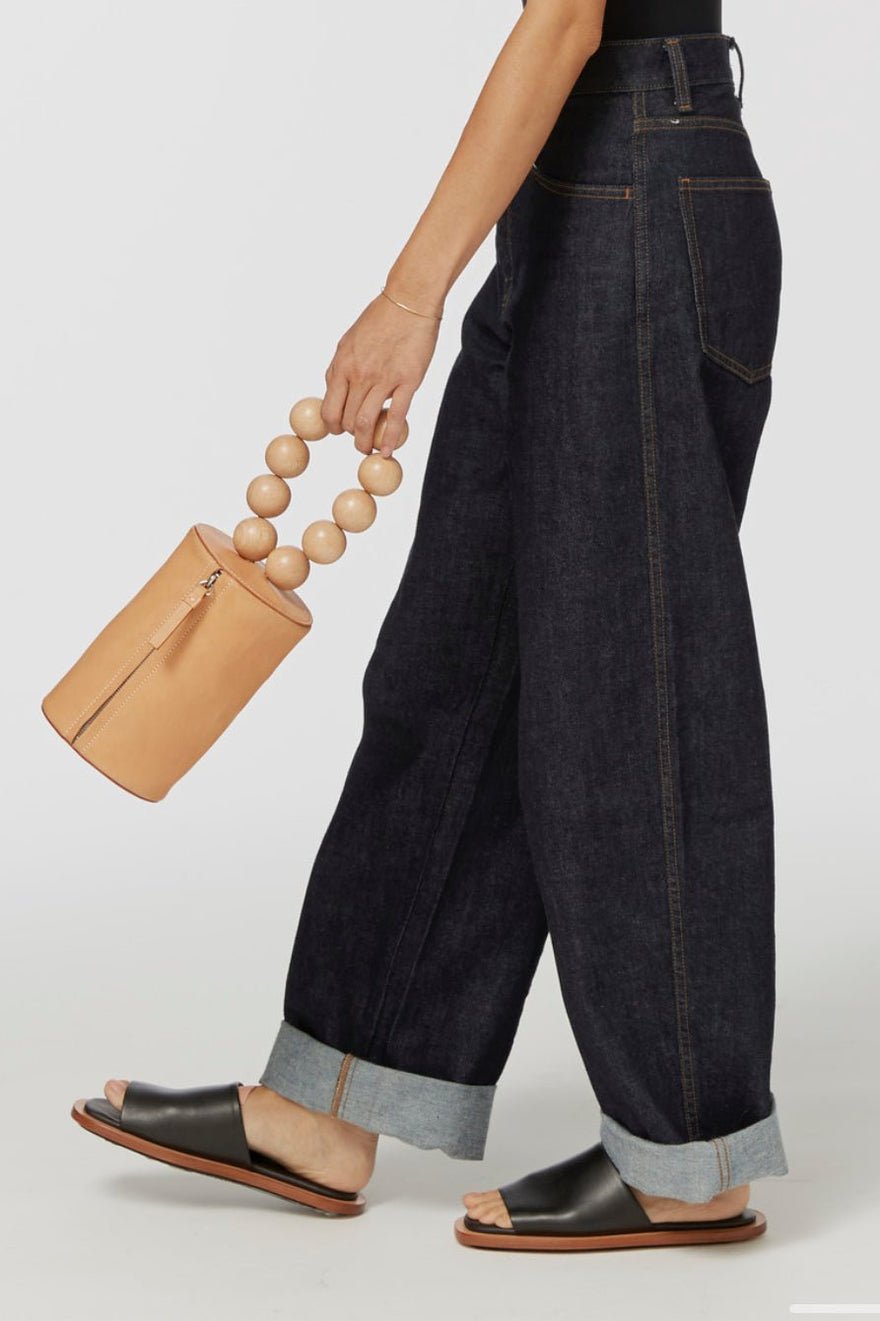 Building Block Wood Ball Wristlet Bag, Tan photo 3