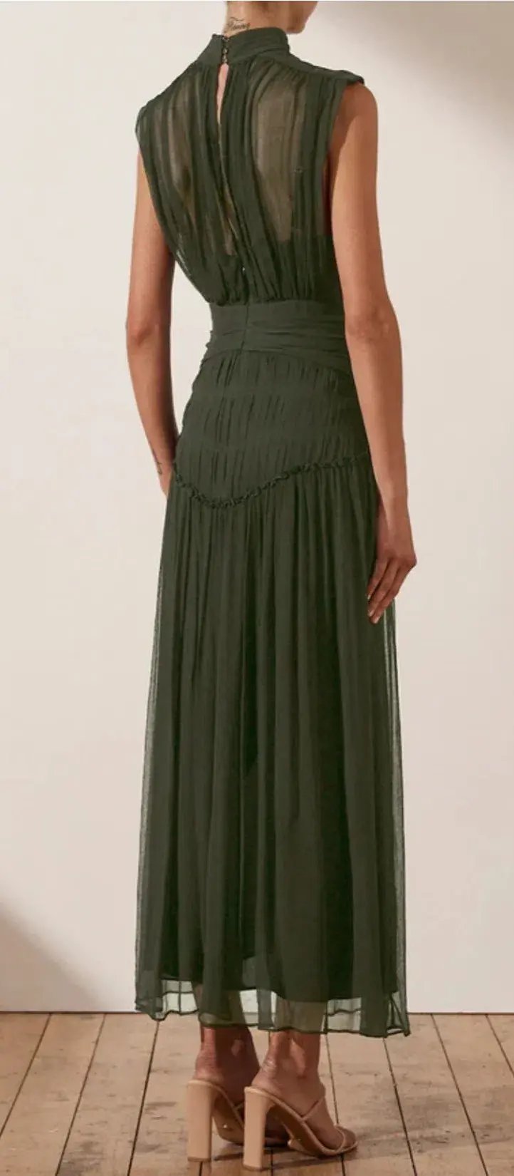 Shona Joy Clemence High Neck Midi Dress Olive Size 10 / M photo 3