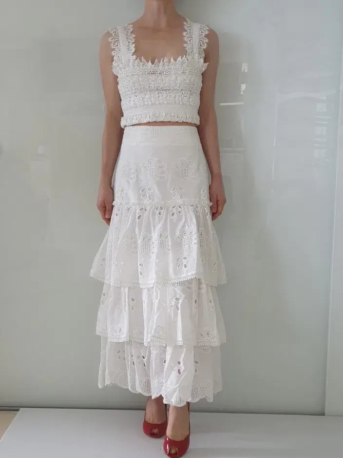 Alexis Faustine Ruffled Midi Skirt White Size XS / AU 6 photo 2