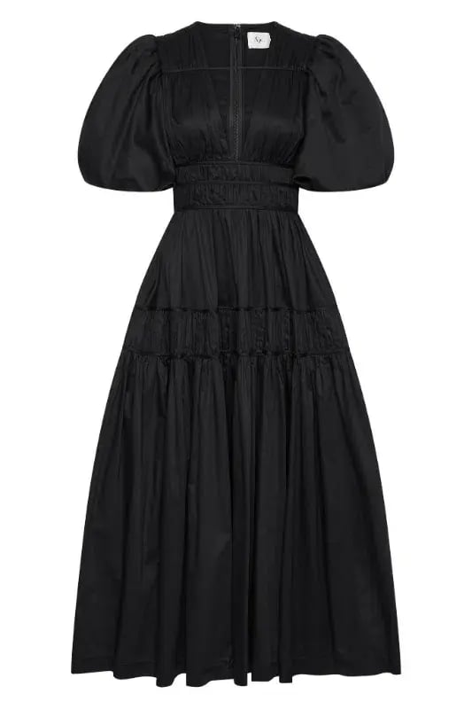 Aje Fallingwater Ruched Midi Dress in Black Size AU 16 photo 4