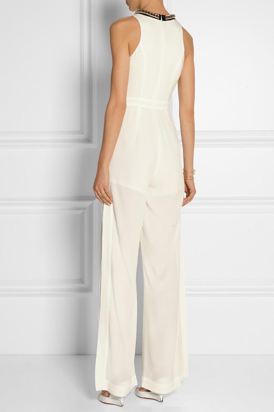 Sass and Bide Embellished Twill and Crepe Jumpsuit White Size 6 photo 3