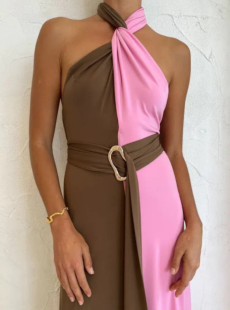 Hansen And Gretel Tempest Halter Wrap Dress In Carob/Pink Size 10 photo 2