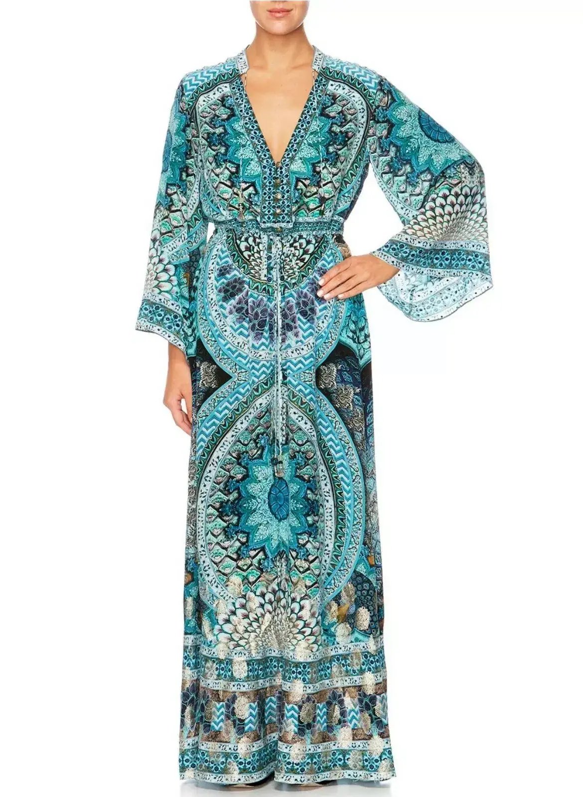 Camilla Drawstring Button Up Dress Turn On The Charm Print Size L photo 11