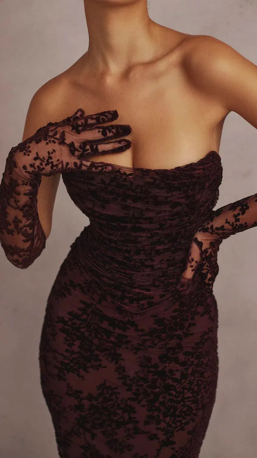 House Of CB Isadora Devore Corset Dress Black Cherry Size XS / AU 6 photo 5