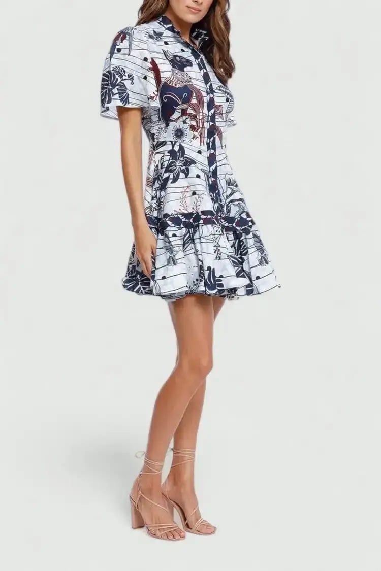 Leo Lin La Casa Linen Mini Dress Print Size 6 photo 3