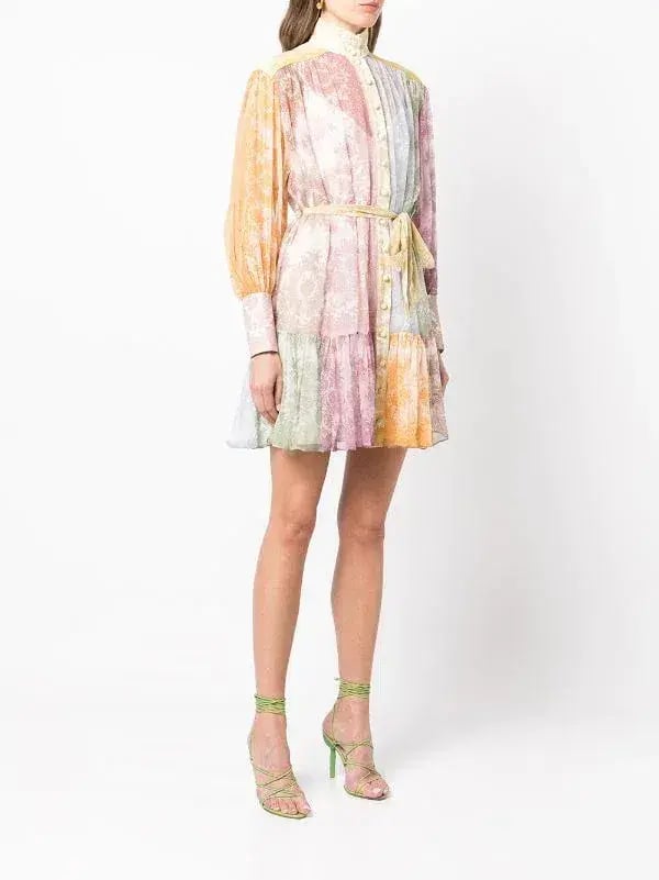Zimmermann Dancer Lantern Mini Dress Spliced Lace Print AU 10 photo 2