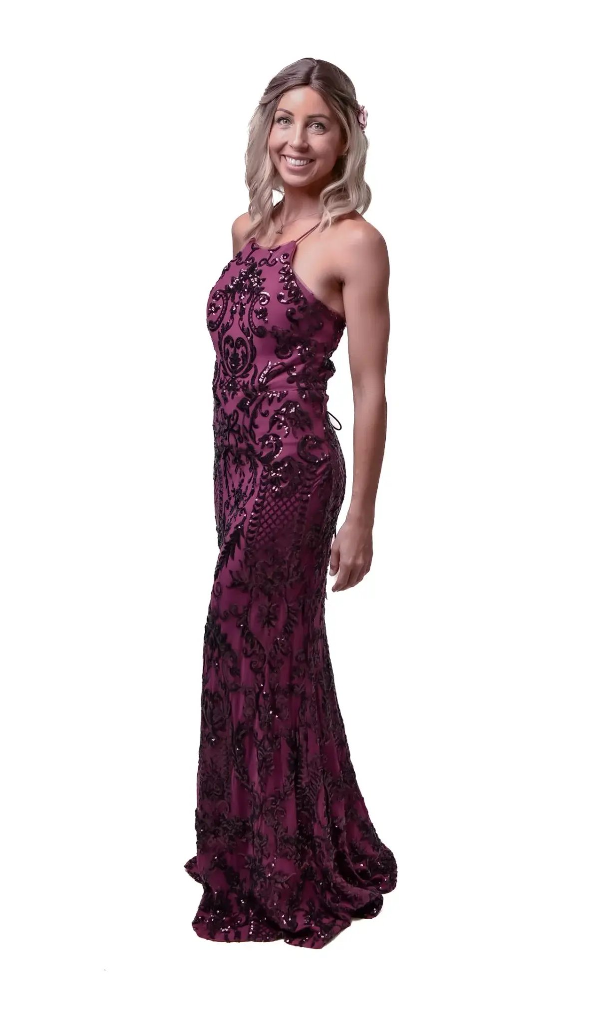 Bariano High Neck Maxi Dress Burgundy Size 8 photo 6