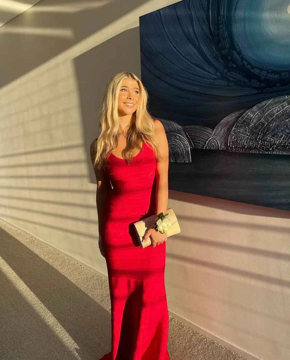 Herve Leger Fluted Gown  Red Size XS/Au 6 photo 4