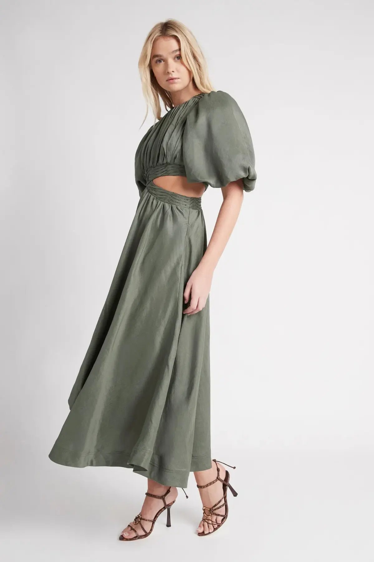 Aje Tidal Tucked Cut Out Midi Dress Oakmoss Size 14 photo 2