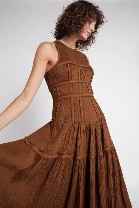 Aje Tidal Corset Midi Dress in Coffee Size 6 photo 2