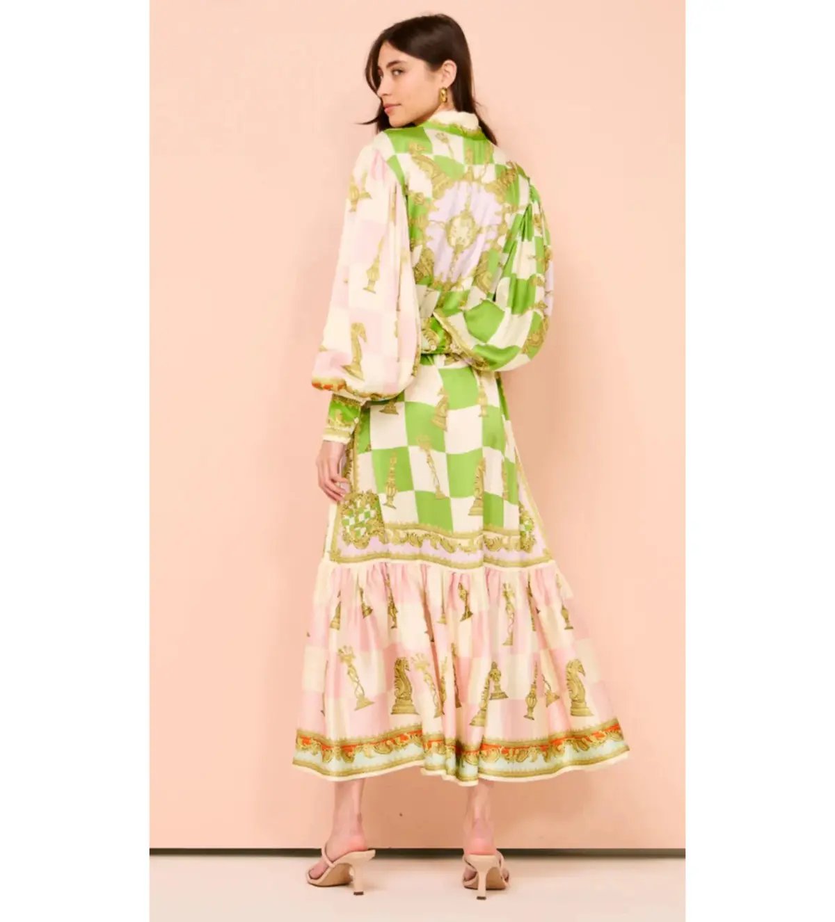 Alemais Checkmate Silk Midi Shirtdress Multi Print Size AU 10 photo 7