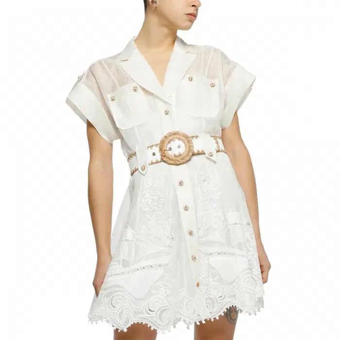 Zimmermann Postcard Belted Mini Dress Ivory Size 2/ AU 12 photo 4