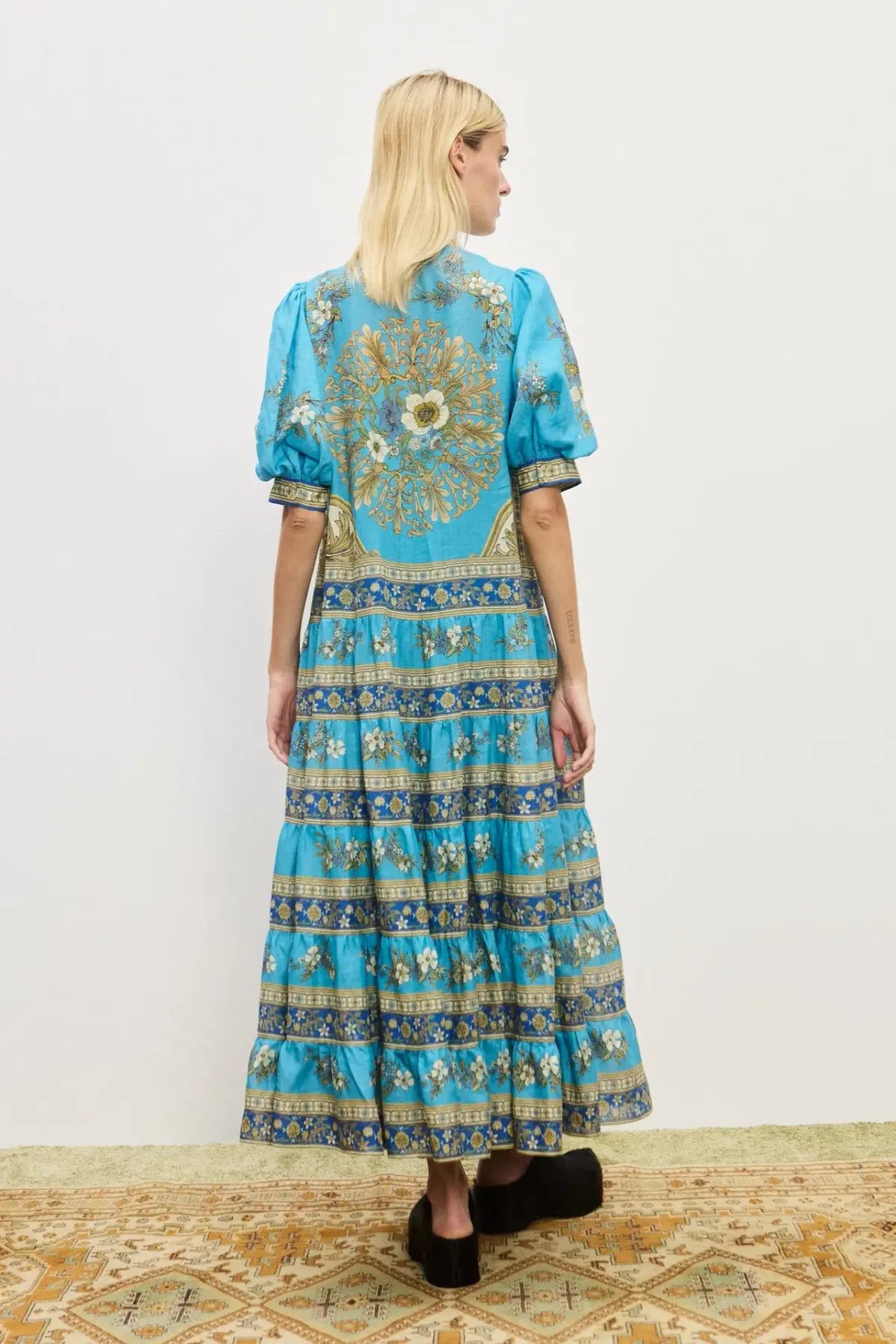 Alemais Cassie Tiered Midi Dress Blue Floral Print Size 10 photo 2