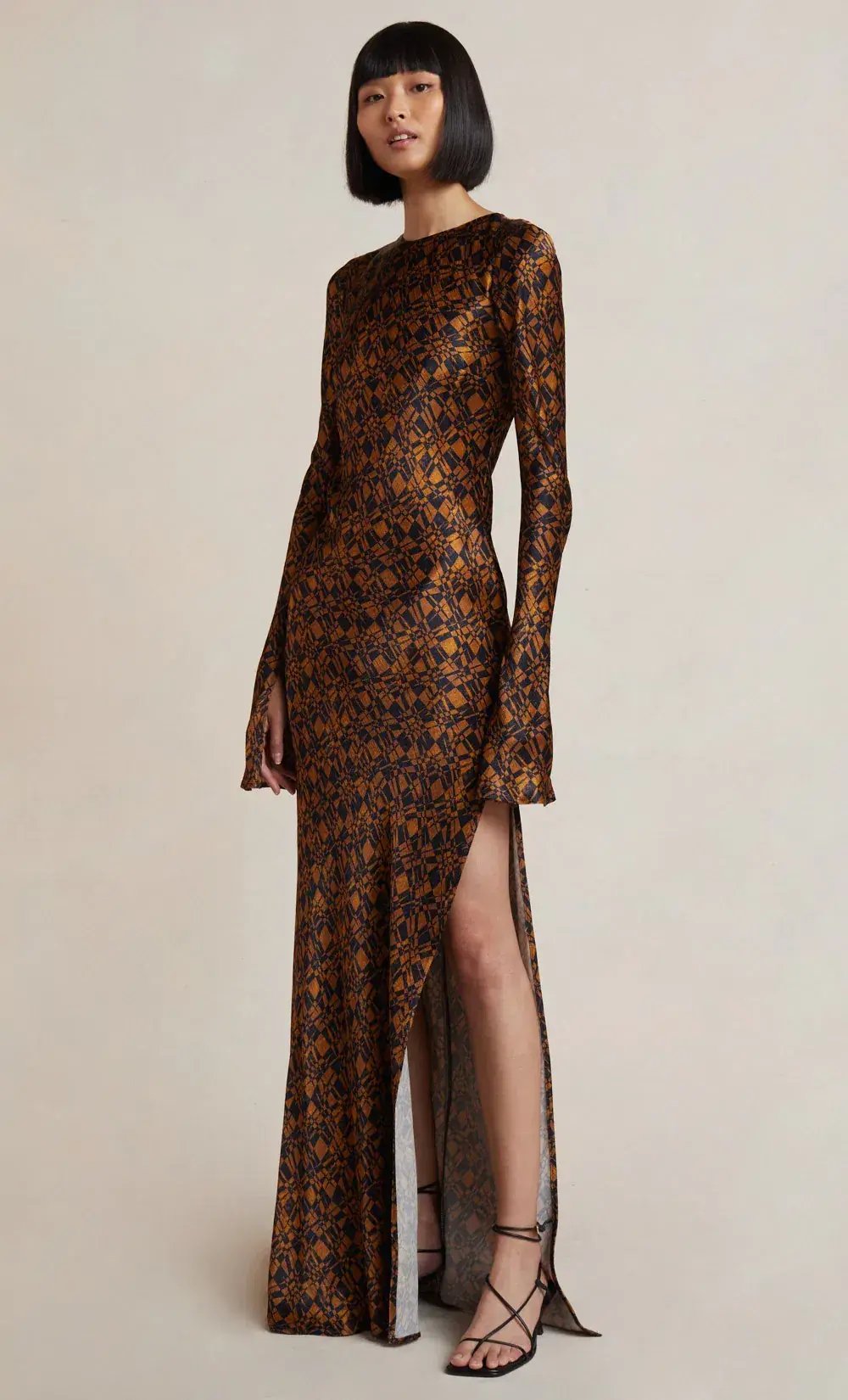 Bec & Bridge Checkmate Long Sleeve Maxi Dress Print Size 8 photo 2