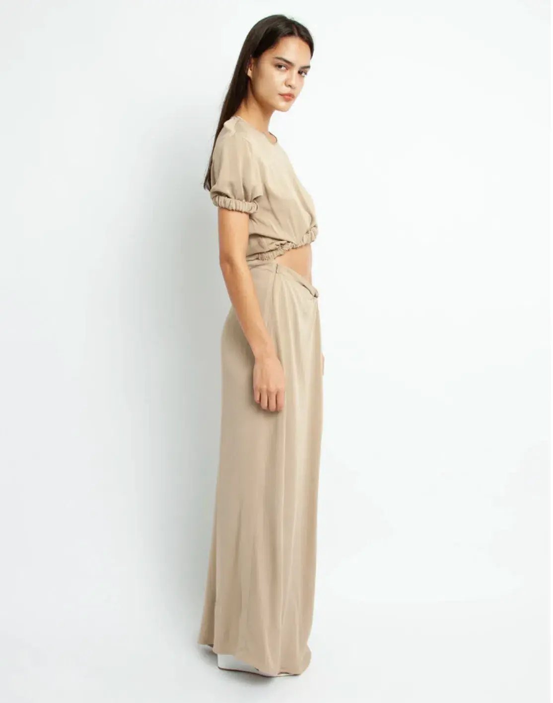 Christopher Esber Rolled Up Tee Dress Tan Brown Size 8 photo 4