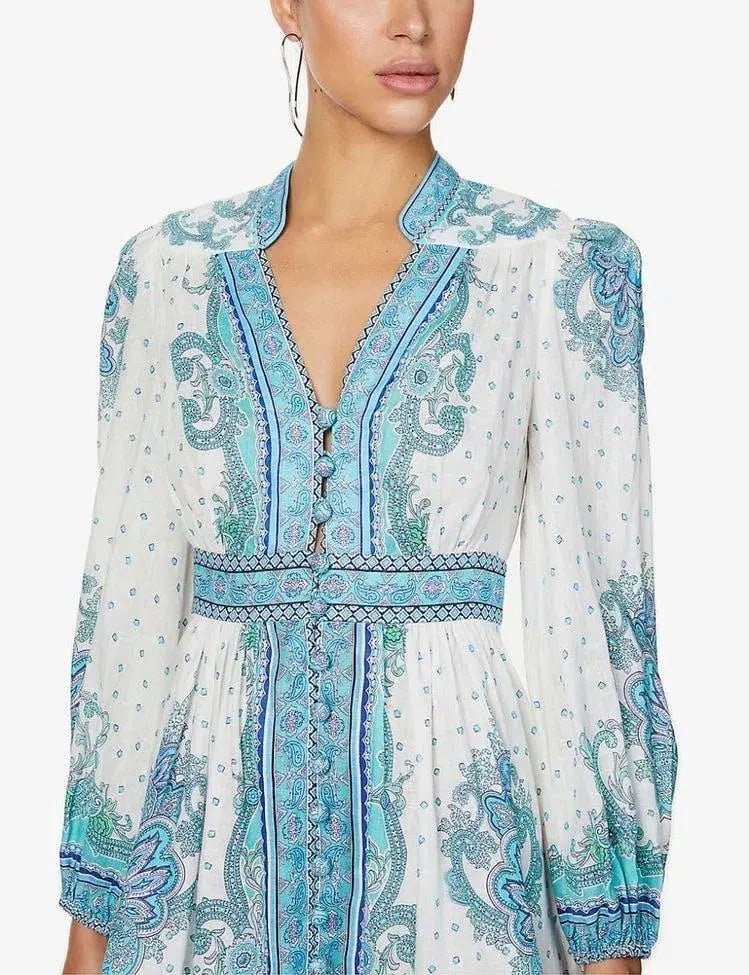 Zimmermann Bells Paisley Short Dress Blue Paisley Size 3 / Au 14 photo 3