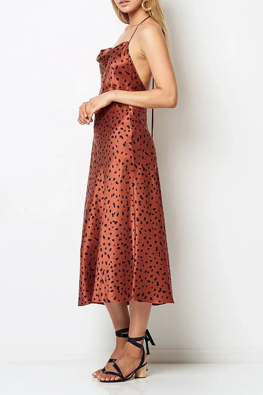 Bec & Bridge Wild Cat Silk Bias Midi Brown Size AU 10 photo 2