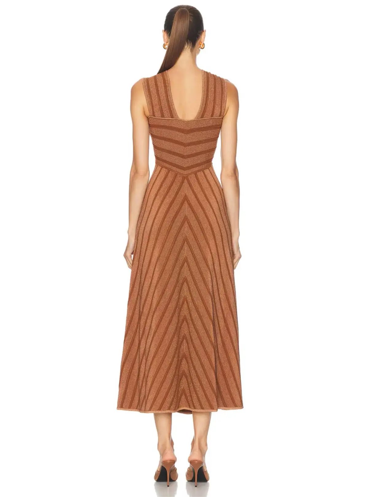 Zimmermann Illuminate Halter Midi Dress in Metallic Bronze Stripe Size 1 / AU 10 photo 3