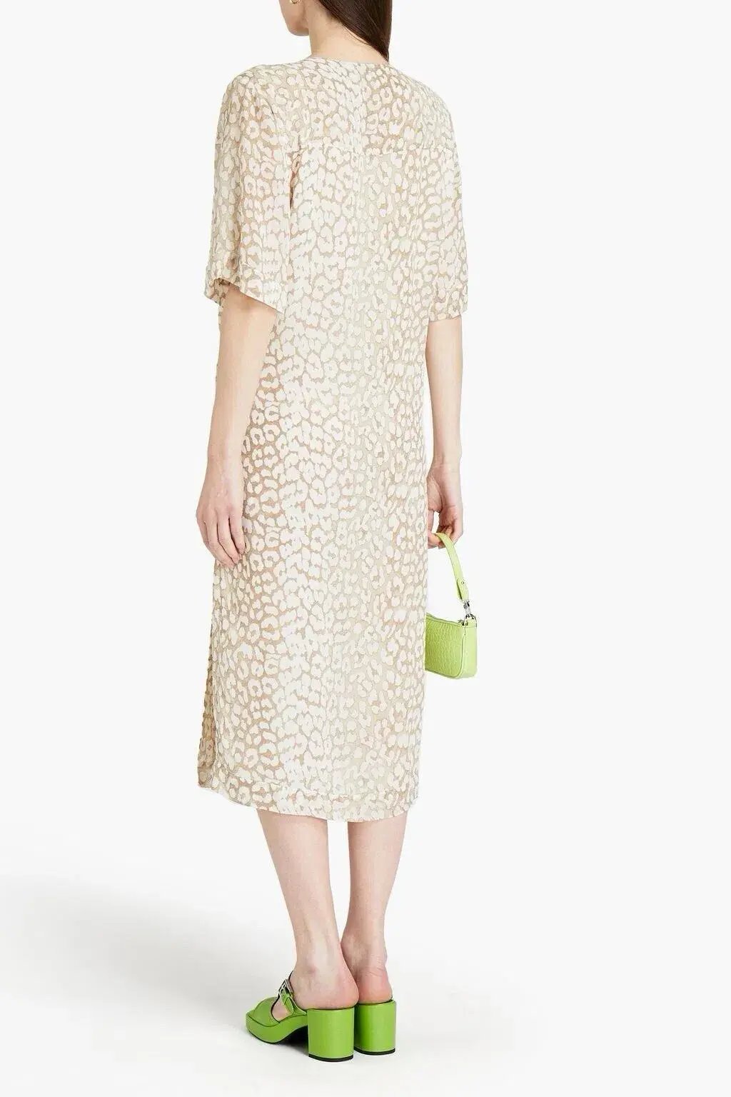Ganni Leopard Print Crepe Midi Wrap Dress Neutrals Size 36 /  AU 8 photo 2