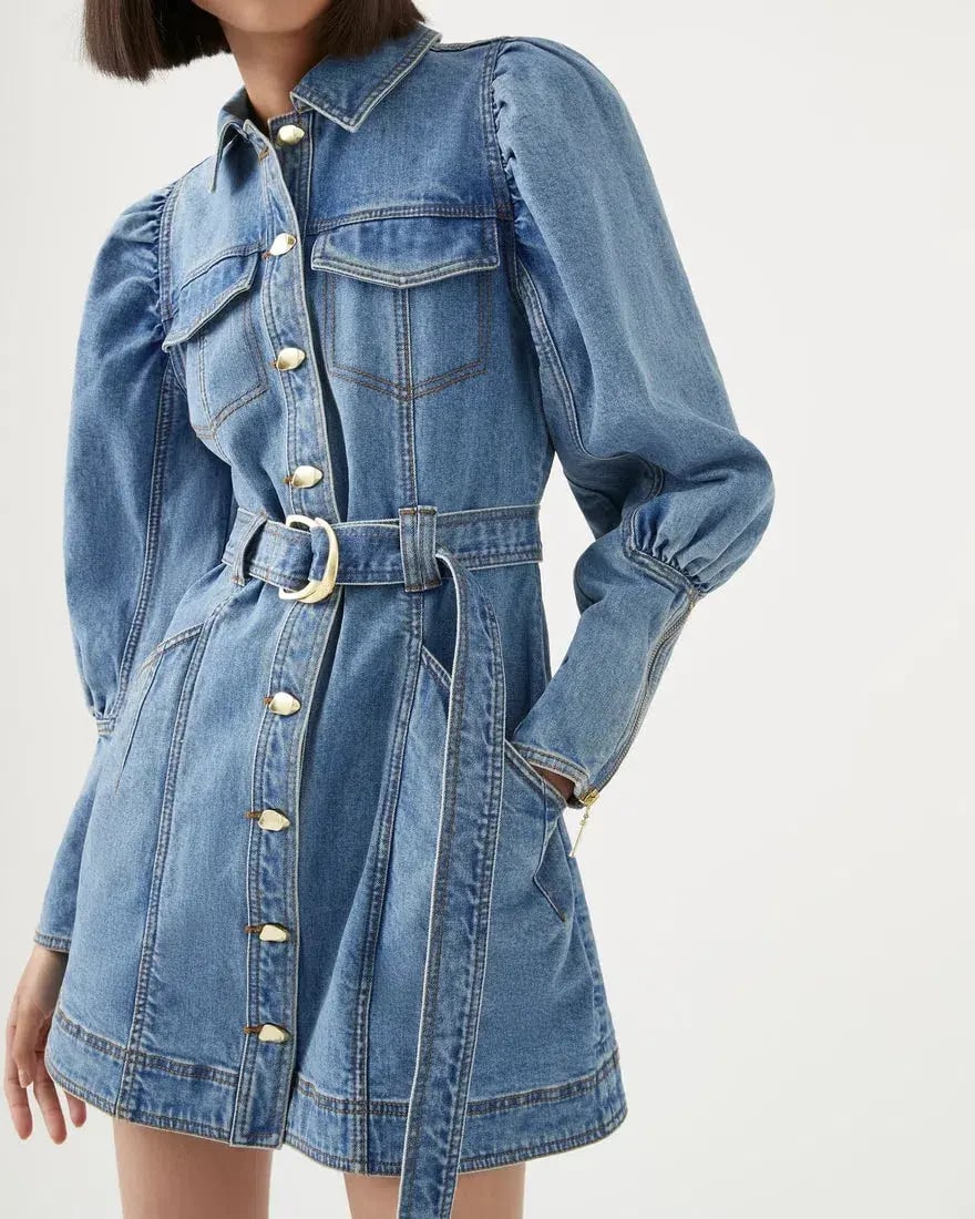 Aje Dione Long Sleeved Denim Mini Dress Blue Size 6 photo 2