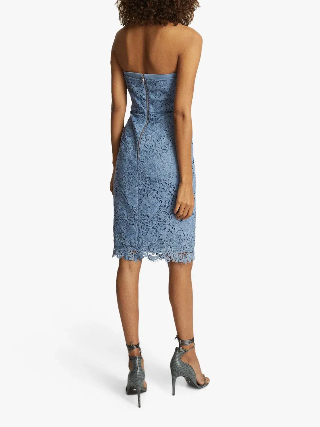 Reiss Finley Lace Bodycon Strapless Dress in Dusty Blue Size 8 photo 2
