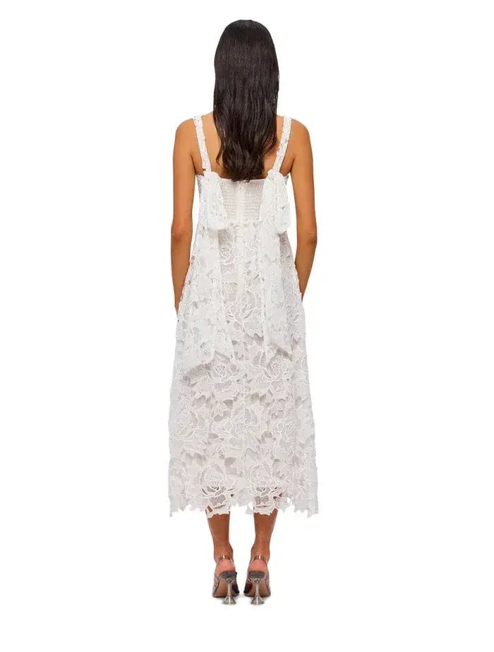 Leo Lin Iris Lace Ruched Bust Midi Dress White Size 8 photo 4