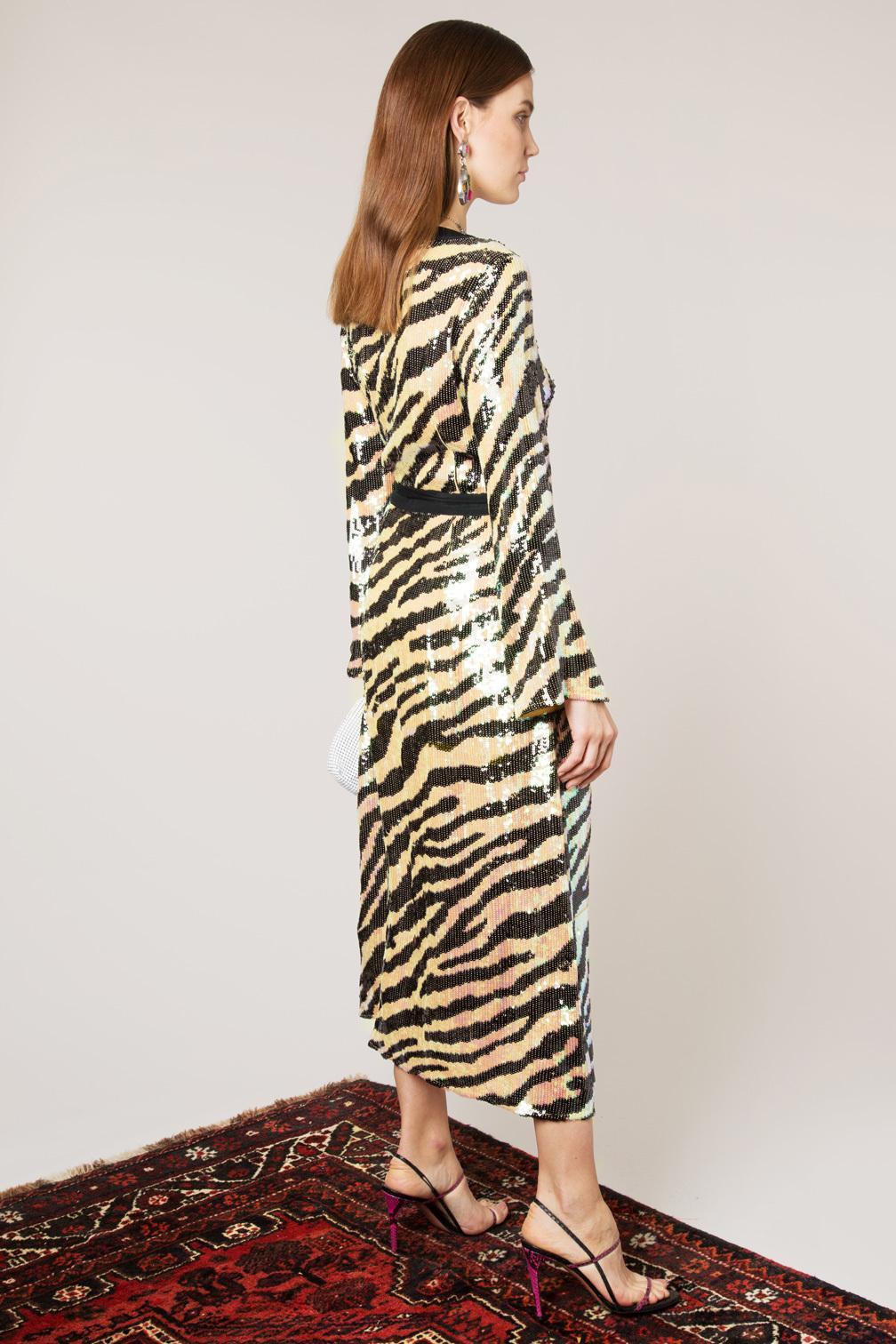 Rixo London Gigi Tiger Sequin Dress Midi Size 12 photo 3