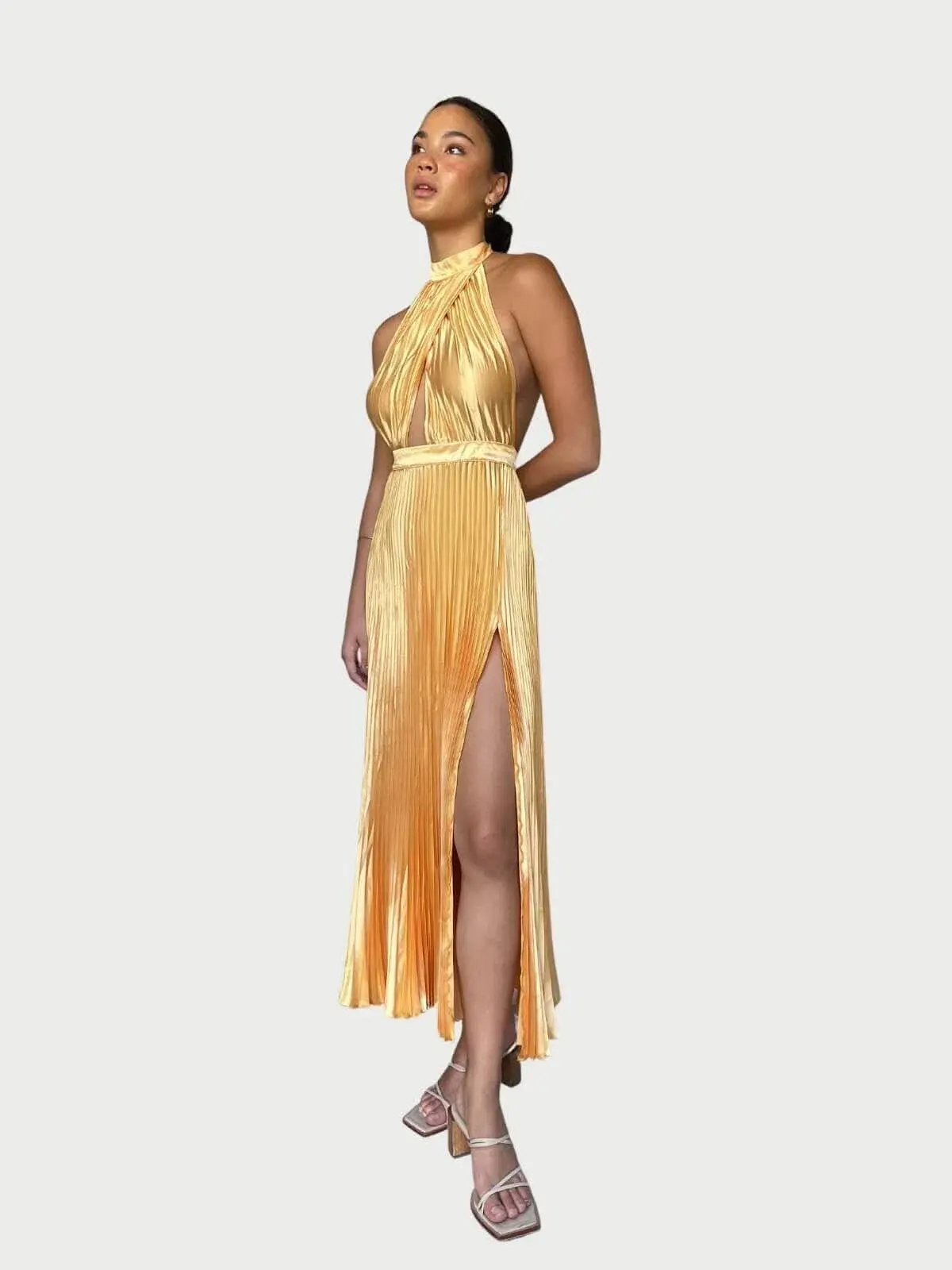 L'Idee Renaissance Split Gown Mango Gold Size 8 photo 2
