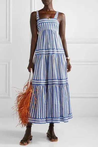 Zimmermann Pattie Striped Maxi Tie Dress Blue Size 6 photo 2