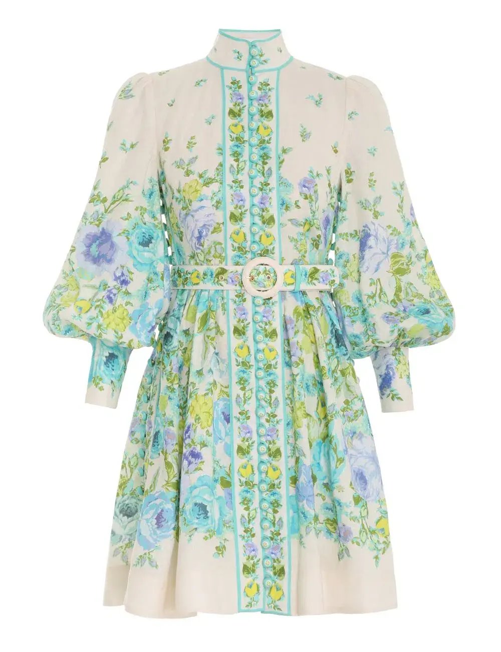 Zimmermann   Raie Buttoned Mini Dress   Teal/Blue Floral   Size 1 / Au 10 photo 2