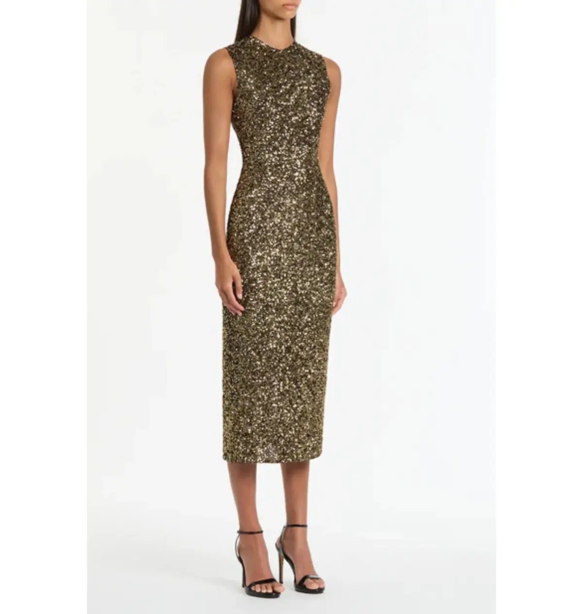 Carla Zampatti Bronze Crushed Sequin Midi Dress Gold Size 8 photo 2