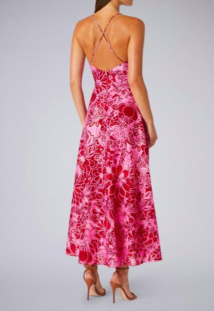 Scanlan Theodore Silk Cotton Print Strappy Midi Dress Pink Size 6 photo 2