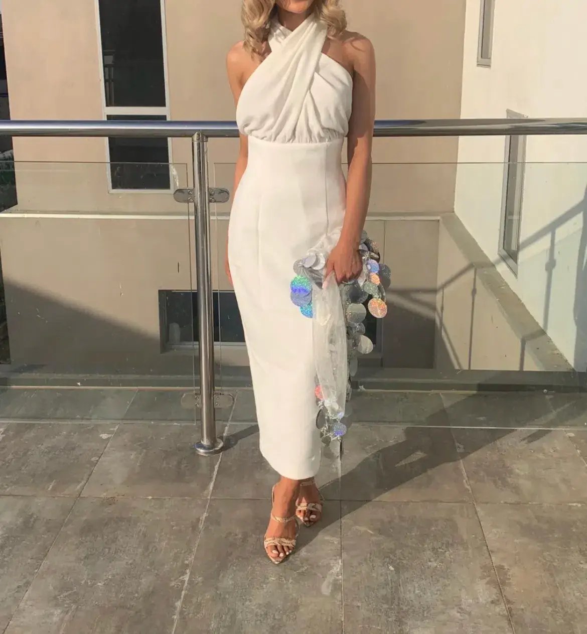 Misha Vedette Halter Midi Dress White Size 6 photo 2