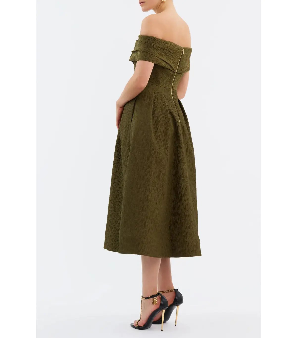 Rebecca Vallance Adalyn Off The Shoulder Midi Dress Green Size AU 12 photo 3