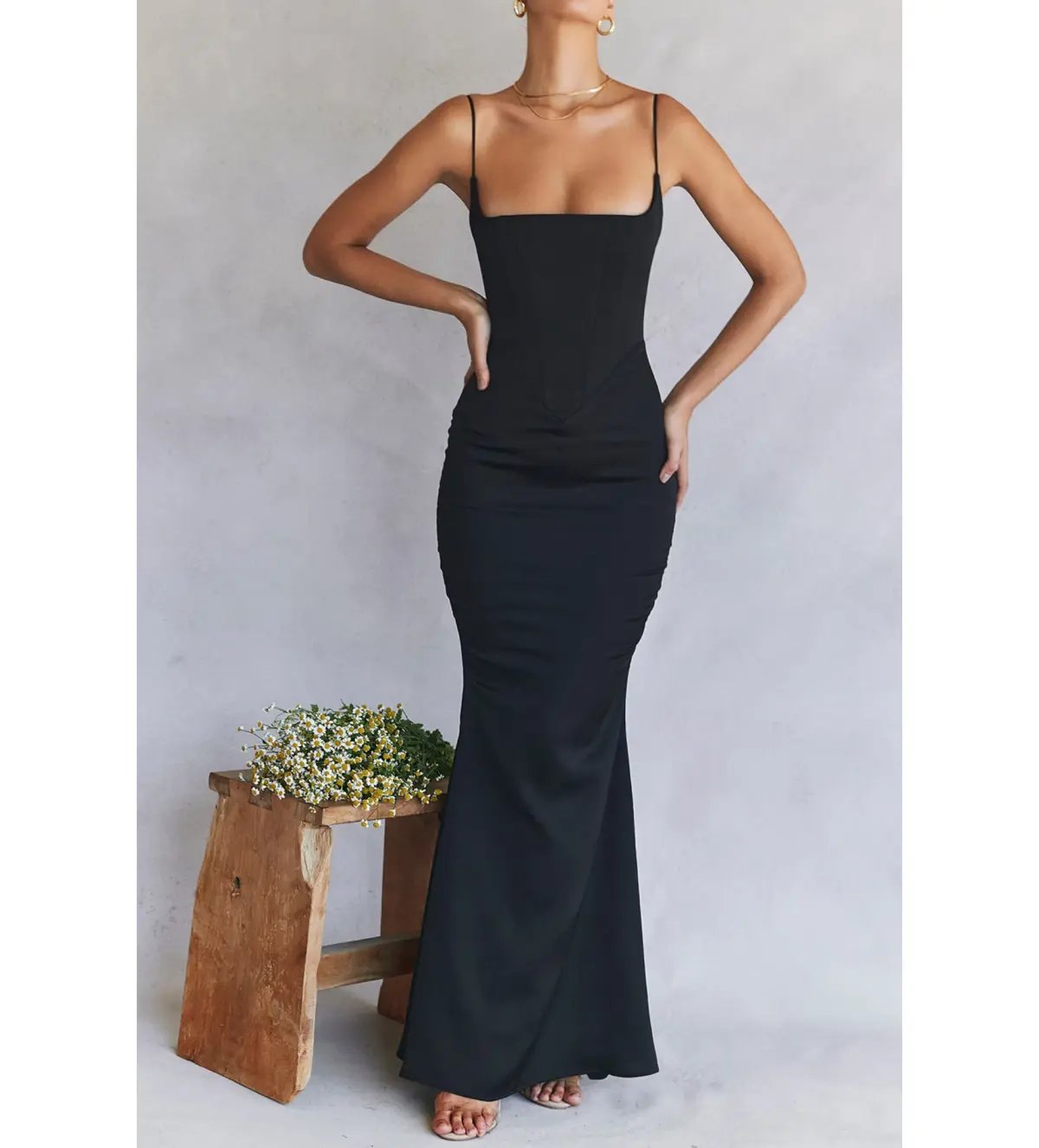 House of CB Olivette Satin Corset Maxi Dress Black Size AU 10 photo 2