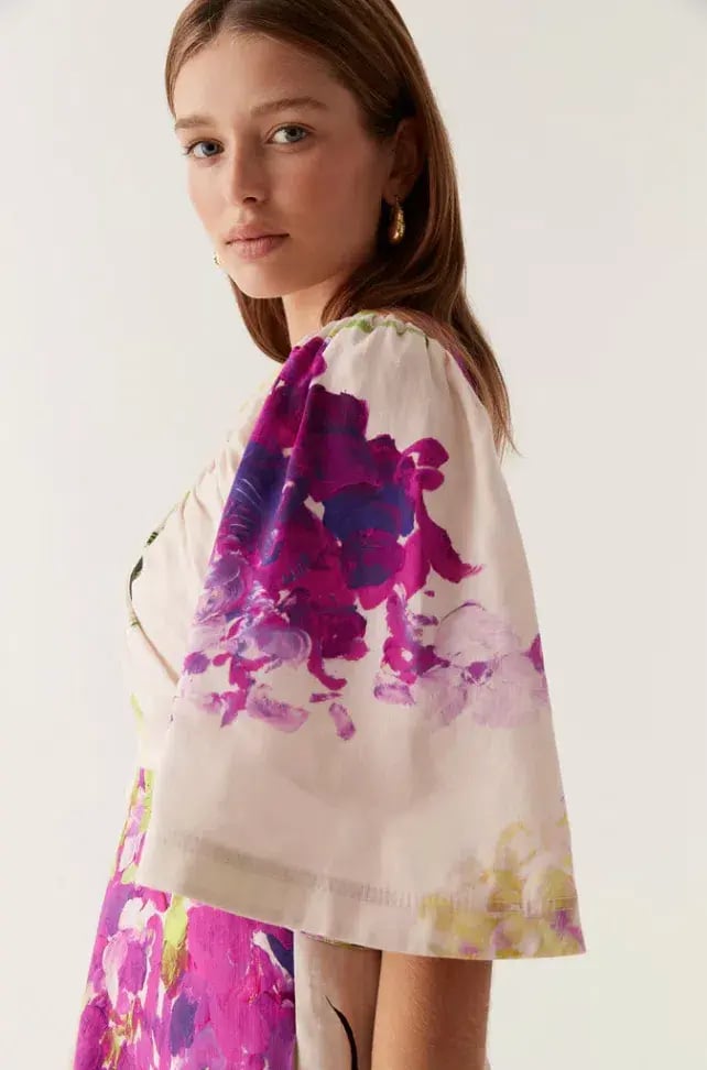 Aje Gilda Bell Sleeve Midi Dress in Wild Hydrangea Size AU 10 photo 4