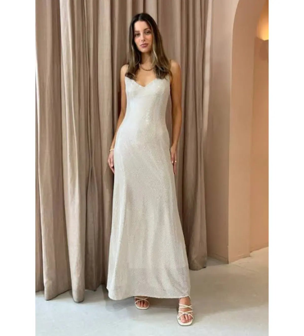 Manning Cartell High Voltage Slip Maxi Dress Nude Silver Size 12 photo 5