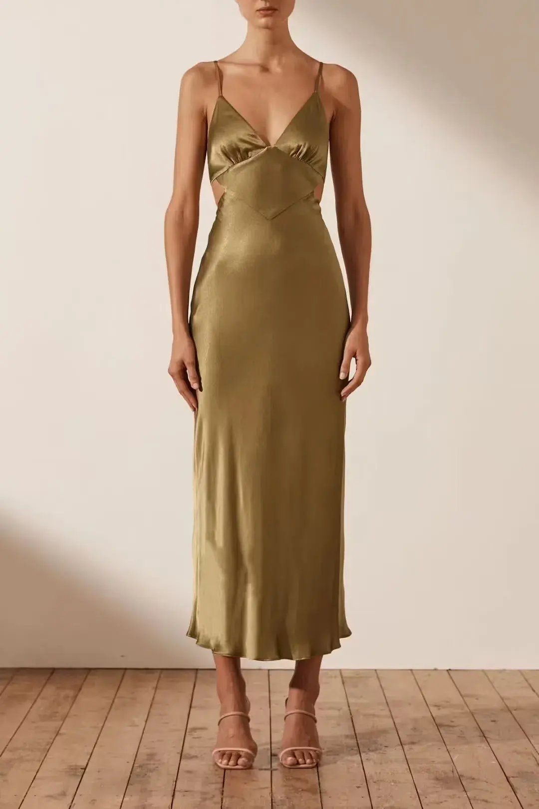 Shona Joy Alma Backless Midi Dress In Cumin Size 6 photo 2