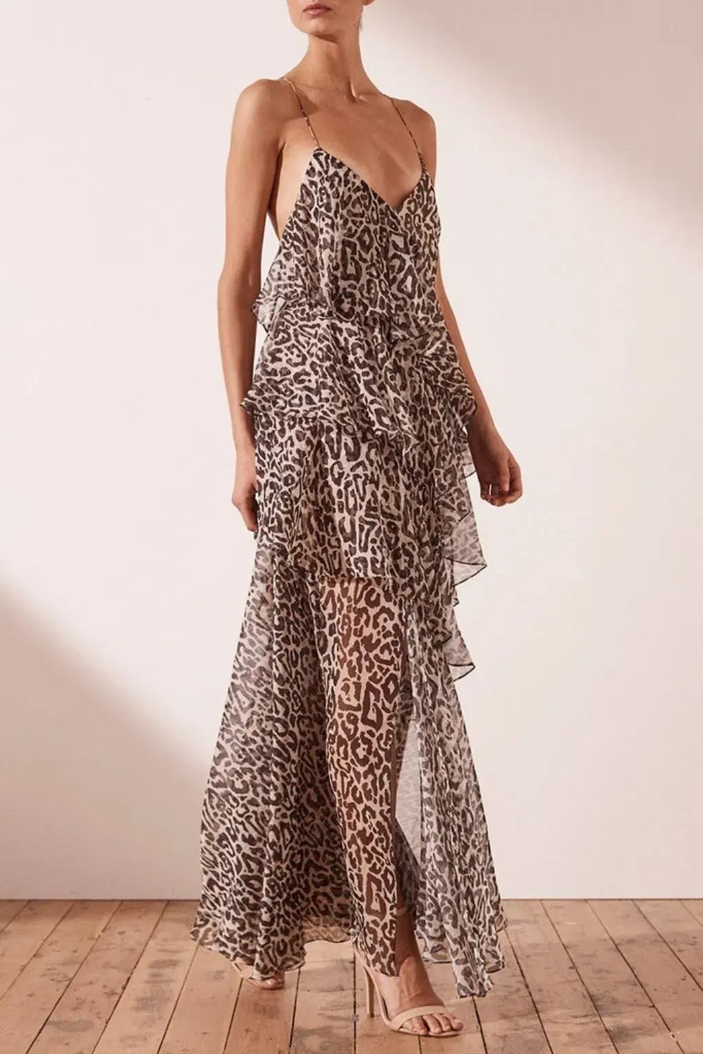 Shona Joy Mariposa Cross Back Maxi Dress Leopard Print Size 10 photo 2