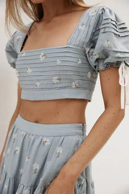 By Odet Fleur Embroidered Crop and Maxi Skirt Set Periwinkle Size M / Au 10 photo 2