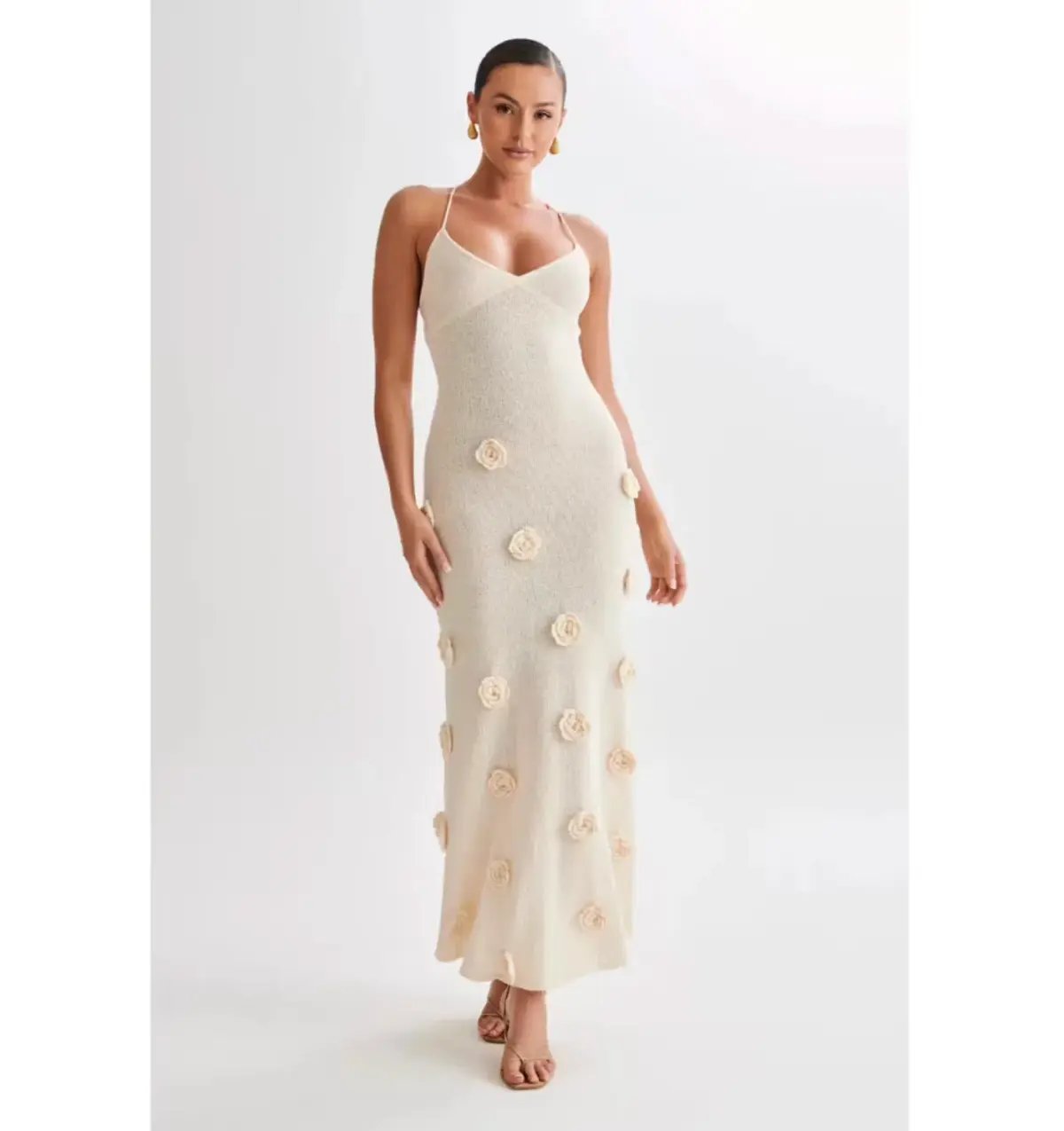 Meshki Suki Knit Maxi Dress With Flowers Nude Size Small / AU 8 photo 2