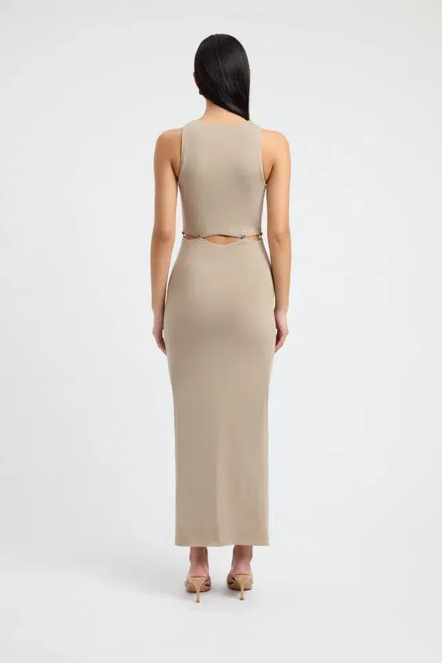 Kookai Taupe Lottie Button Detailing Midi Dress Brown Size 8 photo 2