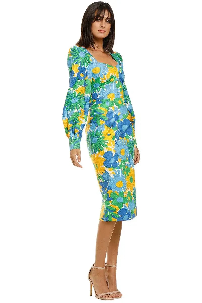 By Johnny Sunday Floral Cuff Sleeve Midi Dress Multi Size 8 photo 2