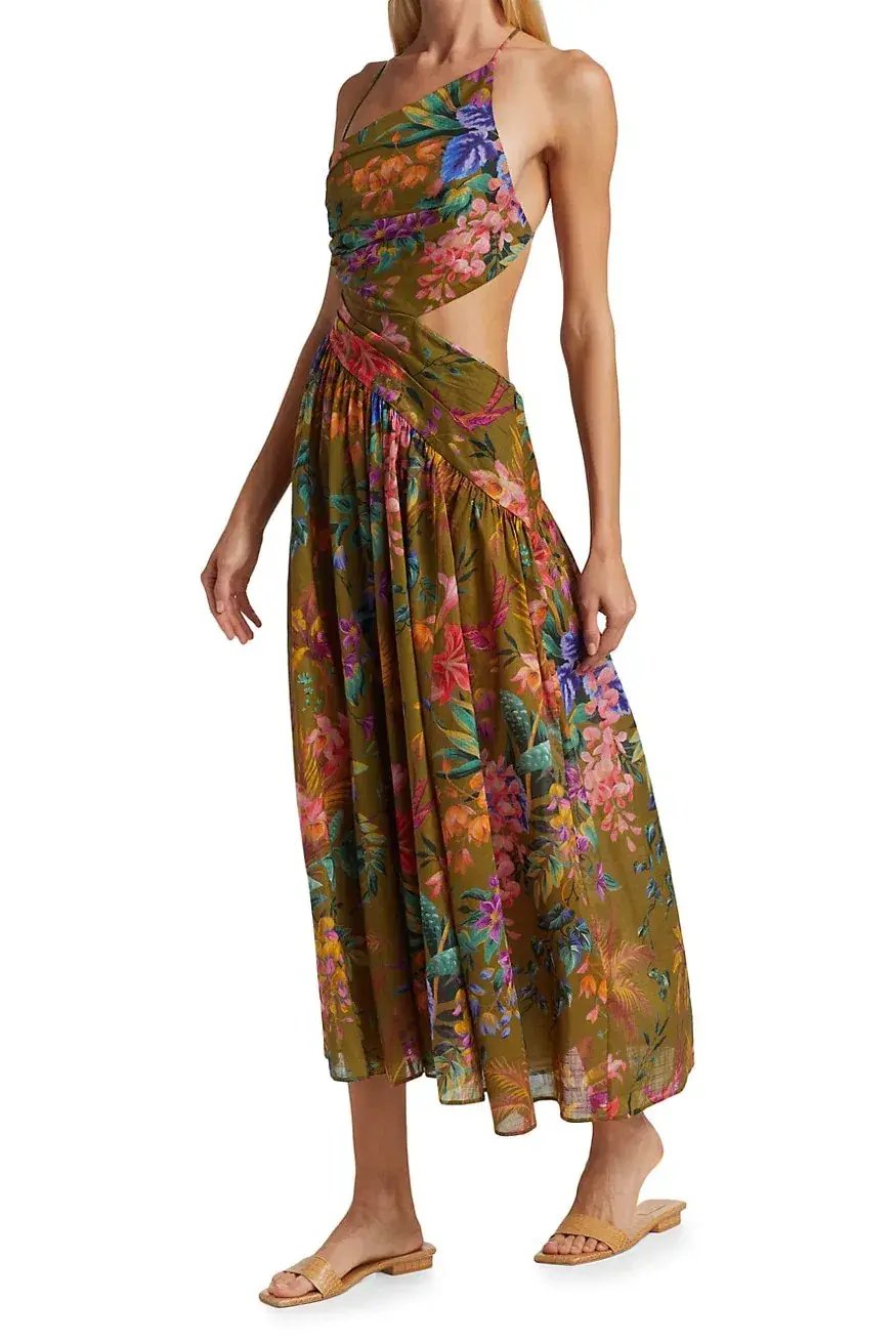 Zimmermann Tropicana Asymmetric Dress Khaki Floral Size 0P / Au 6 photo 6